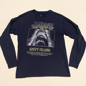 JAWS Movie Graphic Long Sleeve Shirt Amity Island Shark Hanes Medium